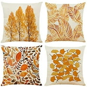 CHICHIC Fall Throw Pillow Covers, 18x18 Inch Autumn Leaves Decorations Throw Pillows Cases, Fall Decor Thanksgiving Day Decorations Harvest Decorative Cushion Covers for Couch, Set of 4, L