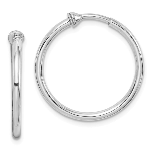 Sterling Silver Rhodium Polished Hoop Earrings - 2.0 Grams - Measures 24x24mm Wide 2mm Thick