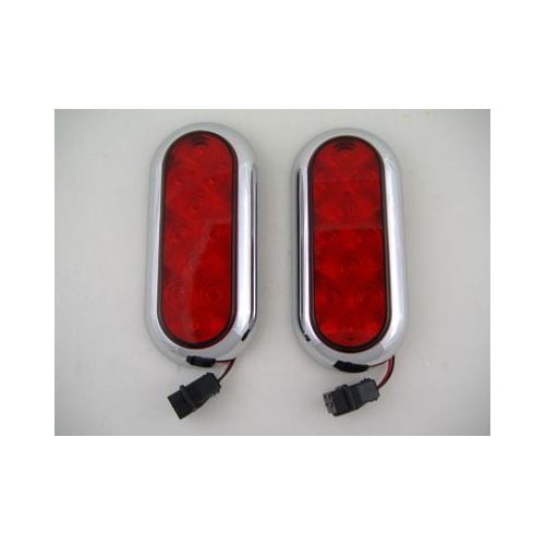 (2) Red 10 LED 6" Oval Surface Mount Stop Turn Brake Tail Lights / Chrome Bezel