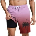 thumbnail image 2 of Mceream Men's Swim Shorts Swim Trunks with Pockets Drawstring Elastic Waist Quick Dry 2 In 1 Compression Liner Board Shorts Beach Vacation Clothes Pink S, 2 of 5