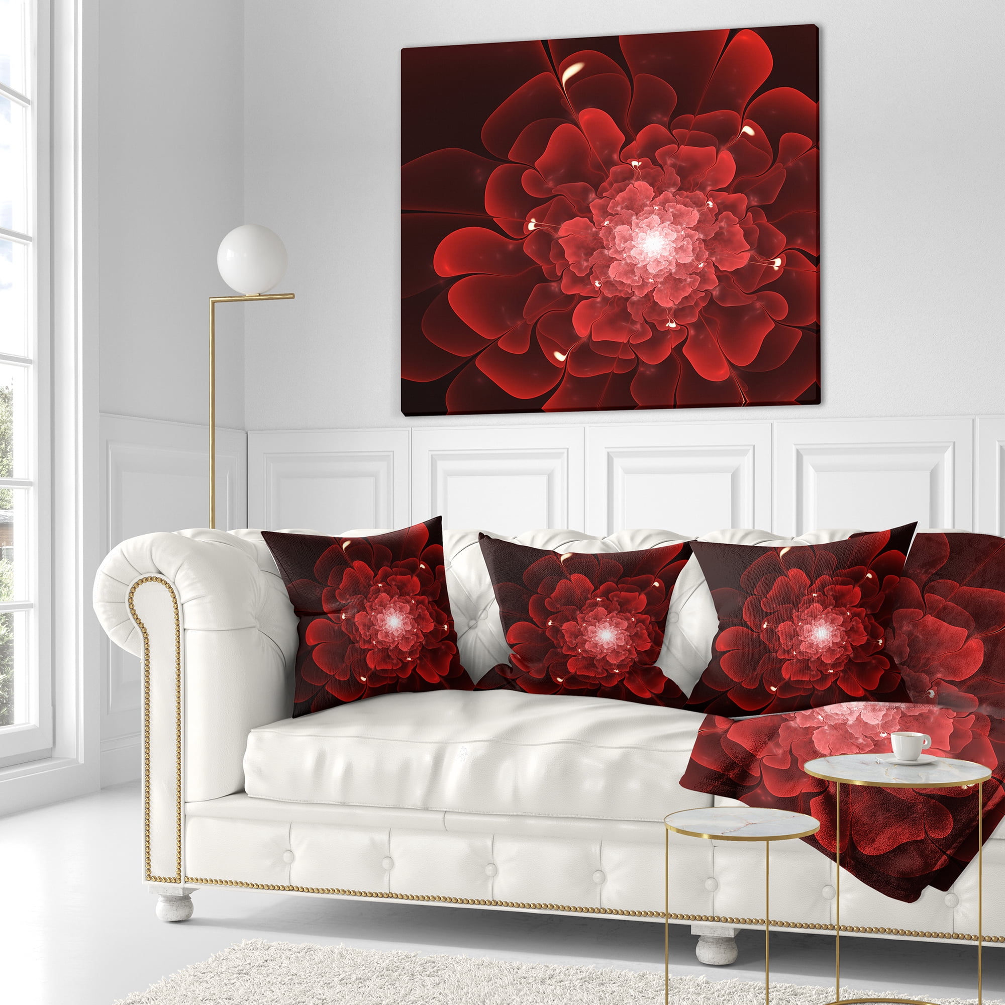 Designart Fractal Flower Clear Red Digital Art - Floral Throw Pillow - 16x16