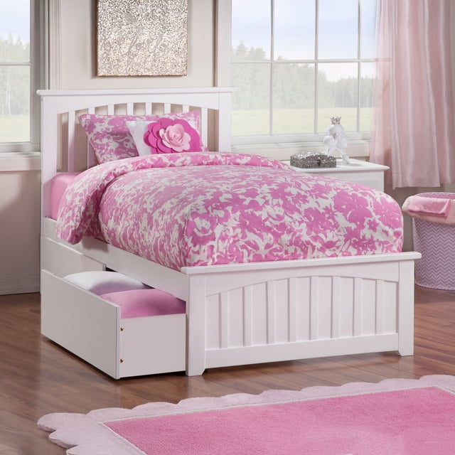 Mission Lit Plateforme Simple TG avec Pied de Lit Assorti et Tiroirs de Rangement, Blanc