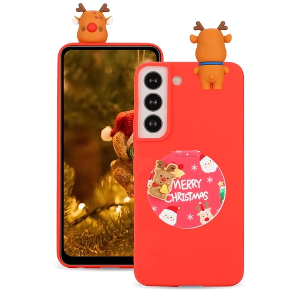for Samsung Galaxy S22 Plus Christmas Theme Case, Flexible TPU Case with Kickstand & Cute Mirror Christmas Deer Full Body Protective Case for Samsung S22 Plus Women Ladies Girls, Deer