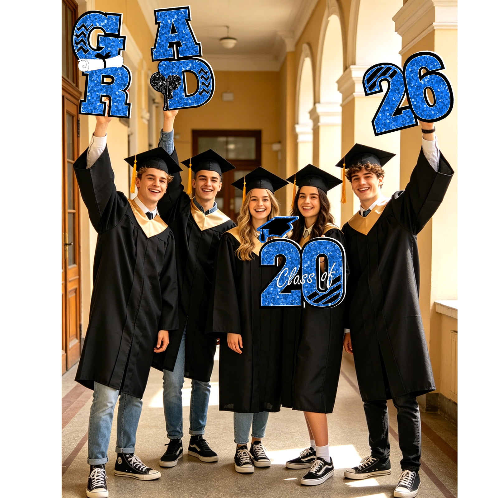 Extra Large 2026 Graduation Yard Sign Blue and Black Graduation Decorations Class of 2026 Waterproof Congrats Grad Garden Lawn Decor with Stakes for College School Grad Ceremony Party