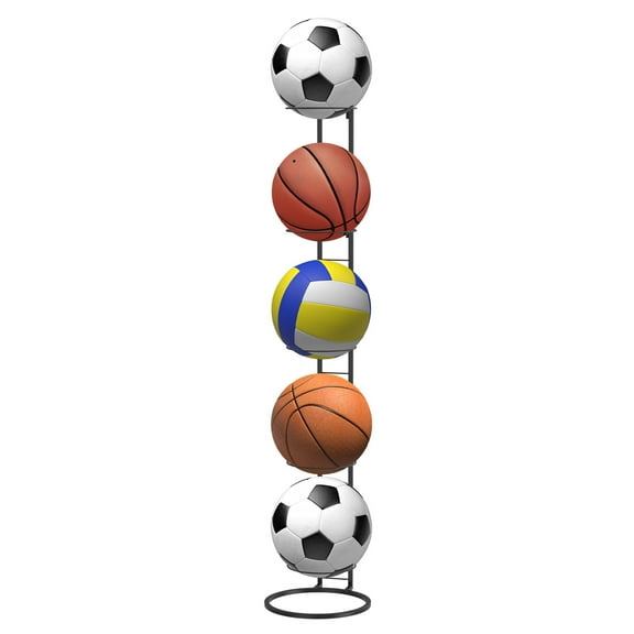 Ball Storage Rack 5 Tier Vertical Removable Metal Ball Stand High Weight Capacity for Basketball Football Volleyball 45.5 x 9.3 Inch