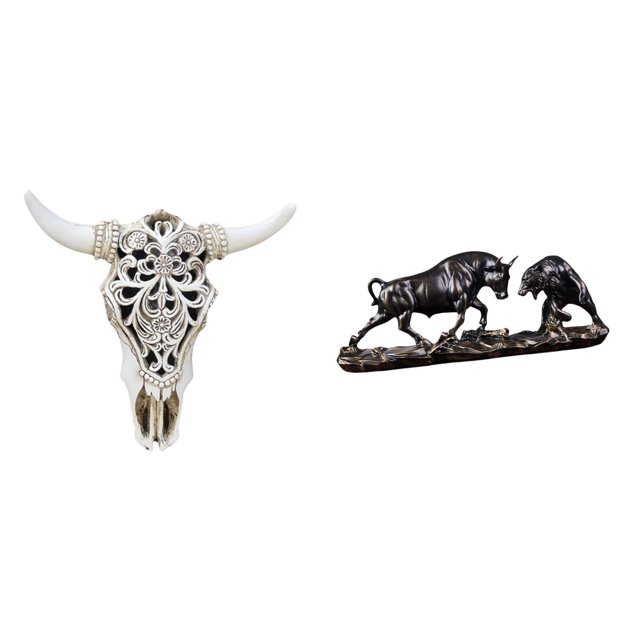 Escultura de pared de calavera,Estatua de resina con cabeza de vaca para decoración de pared y hogar,Estatua de escritorio,Figura decorativa de pelea de toros y osos,Colecciones de esculturas