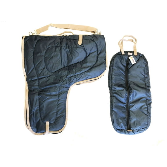 AJ Tack Western Padded Saddle and Bridle Carrier Set Navy Blue