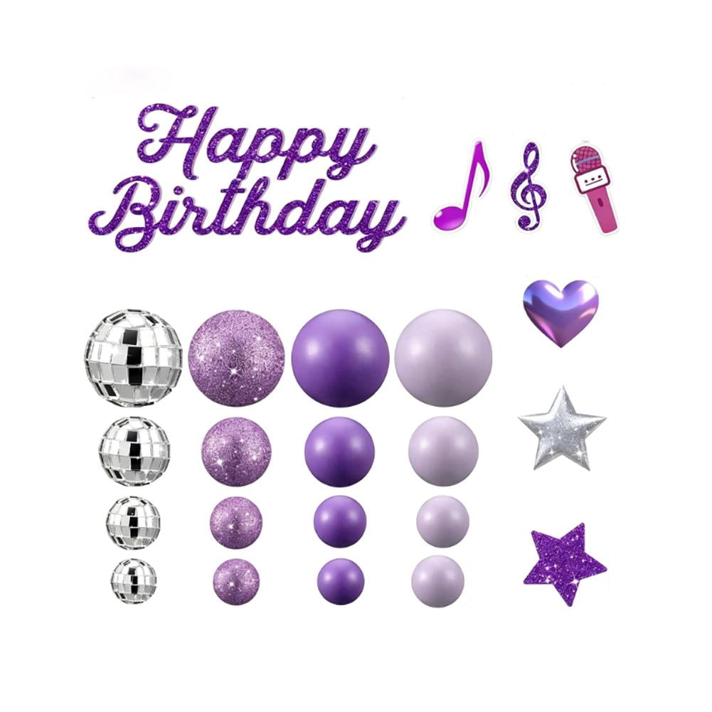 32 Pcs Cake Decorations With Mini Disco Ball, Singer Stars, Heart, Cake Toppers, Romantic Theme Birthday Party Cakes Decorating Celebrations Supplies