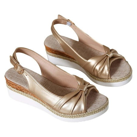 

NOKIO Womens Wedge Sandals Espadrilles Closed Toe Slingback Buckle Strap Comfortable Casual Summer Platforms Slope Bottom Roman Shoes Summer Fashion Ladies Sandals Slope Heel Sandals