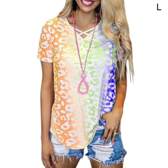 Camiseta con cuello en V y manga corta para niña, camiseta con estampado de verano para mujer, naranja, L kenally AP001867-35