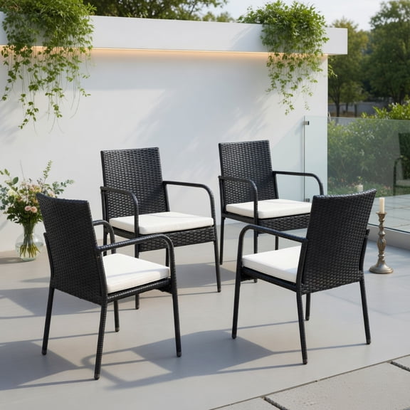 GVN 4 Pieces Outdoor Patio Rattan Dining Chairs Cushioned Sofa