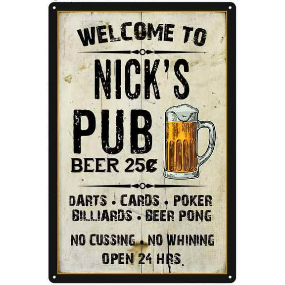 NICK'S Pub Sign Vintage Man Cave Bar 8 x 12 High Gloss Metal 208120028311