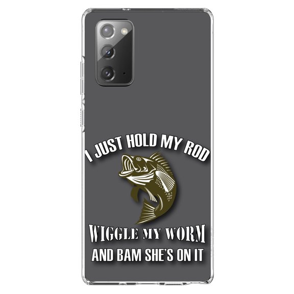 DistinctInk Clear Shockproof Hybrid Case for Galaxy Note 20 ULTRA (6.9" Screen) - TPU Bumper, Acrylic Back, Tempered Glass Screen Protector - Fishing - Wiggle My Worm