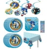 Sonic Birthday Party Supplies Bundle Pack includes 16 Dessert Cake Paper Plates, 16 Napkins, 1 Table Cover, 12 Hanging Swirl Decorations - Bundle for 16