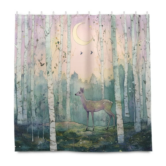 Yayeee Shower Curtain with Hooks 72"x72" Waterproof Fabric Bathroom Hanging Decor, Night Deer