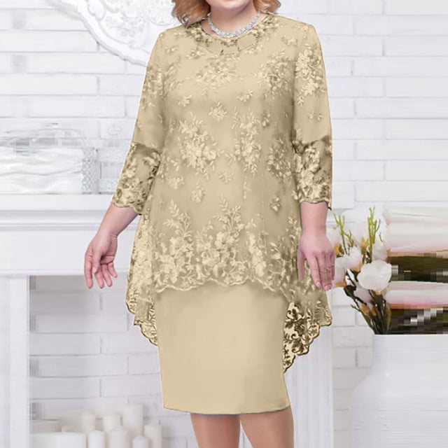 LSLJS Robe de Soirée pour Femme Grande Taille en Dentelle Brodée, Ensemble Deux Pièces, Robe Ajustée au Tempérament, Robes de Cocktail pour Femme pour Soirée