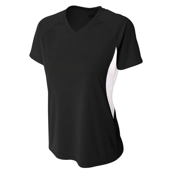 A4 Color Block Performance V-Neck For Women in Black/White | NW3223