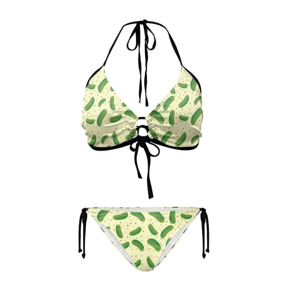 Chririnla Women's Watercolor Pickle Print Halter Bikini Set - Tie Side Two Piece Triangle Swimsuit for Beach Vacation & Pool Party