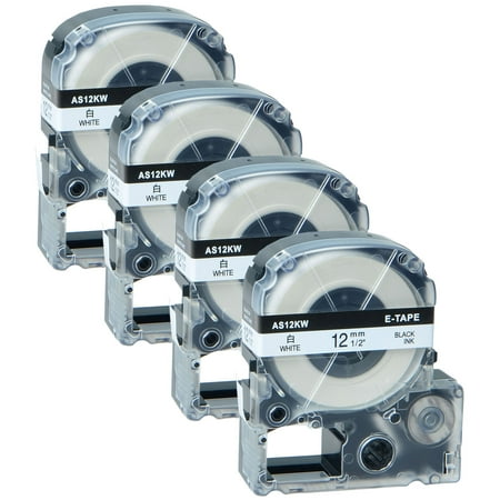 Best GREENCYCLE 4PK Black on White Label Tape Compatible for EPSON LK-4WBN LC-4WBN9 SS12KW (12mm 1/2