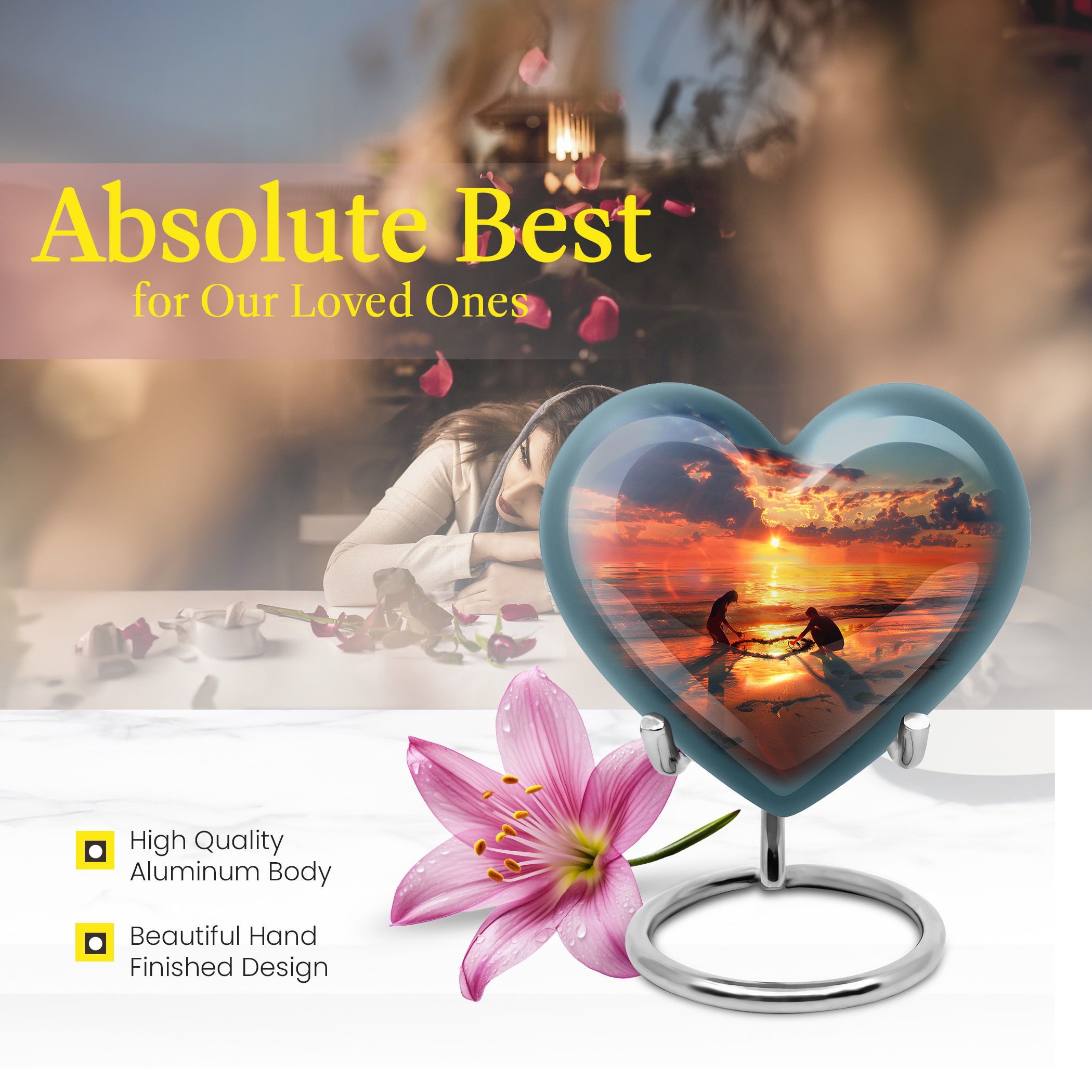 Sunset Heart Mini Urns For Ashes - Companion Urns For Burial - Heart Shaped Urns For Burial - Heart Shaped Decorative Urns For Human Ashes - Ashes Holder (Size-3inch,1pcs)
