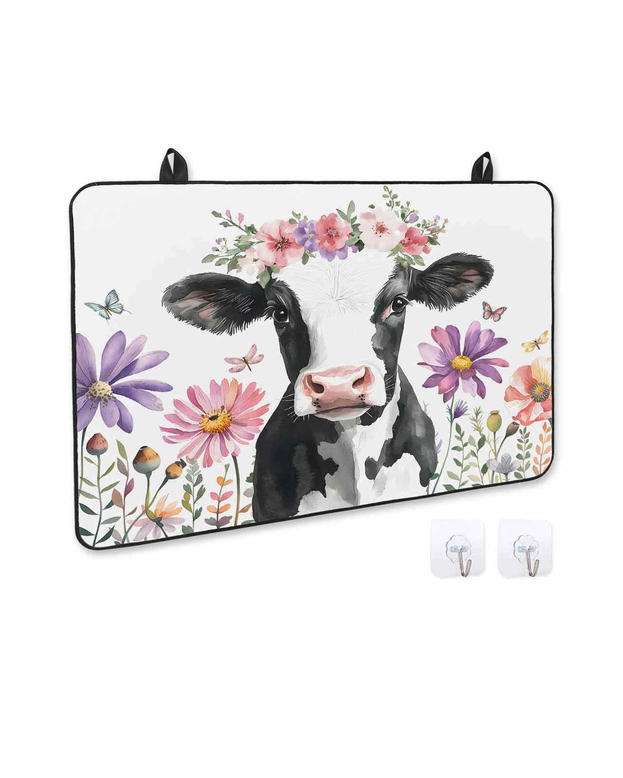 nqOlkjepod Large Induction Cooktop Protector Mat 24"x21", Flowers Cow Stove Top Covers for Electric Stove, Spring Botanical Floral Plants Butterfly Stove Burner Cover Mats, Glass Top Stove Cover