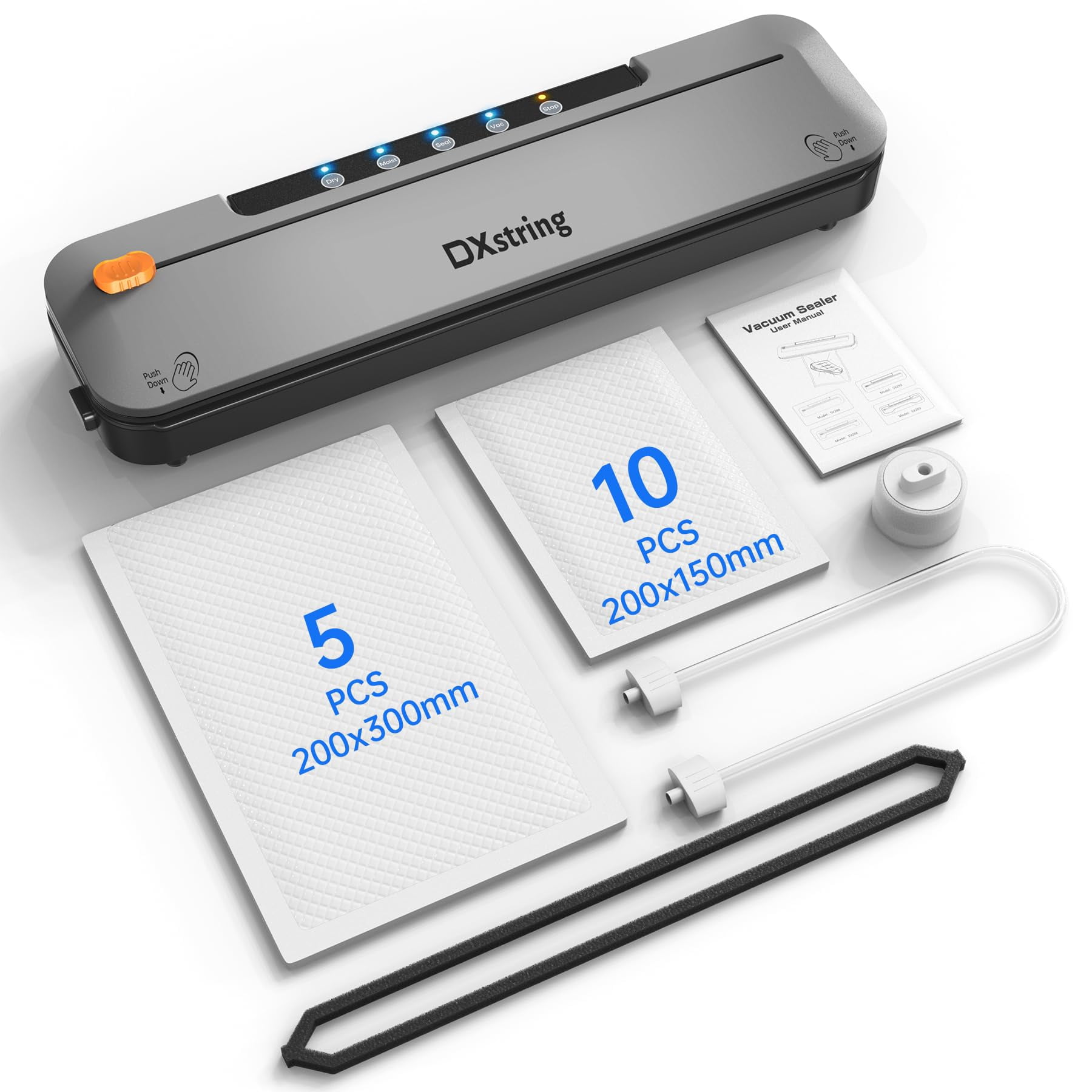 Vacuum Sealer, 75KPa Vacuum Sealer Machine, 5-in 1 Fully Automatic Food Sealer with Starter Kits with 15 Bags, Food Vacuum Saver for Dry/Wet Food, with Cutter, Easy Clean, Compact
