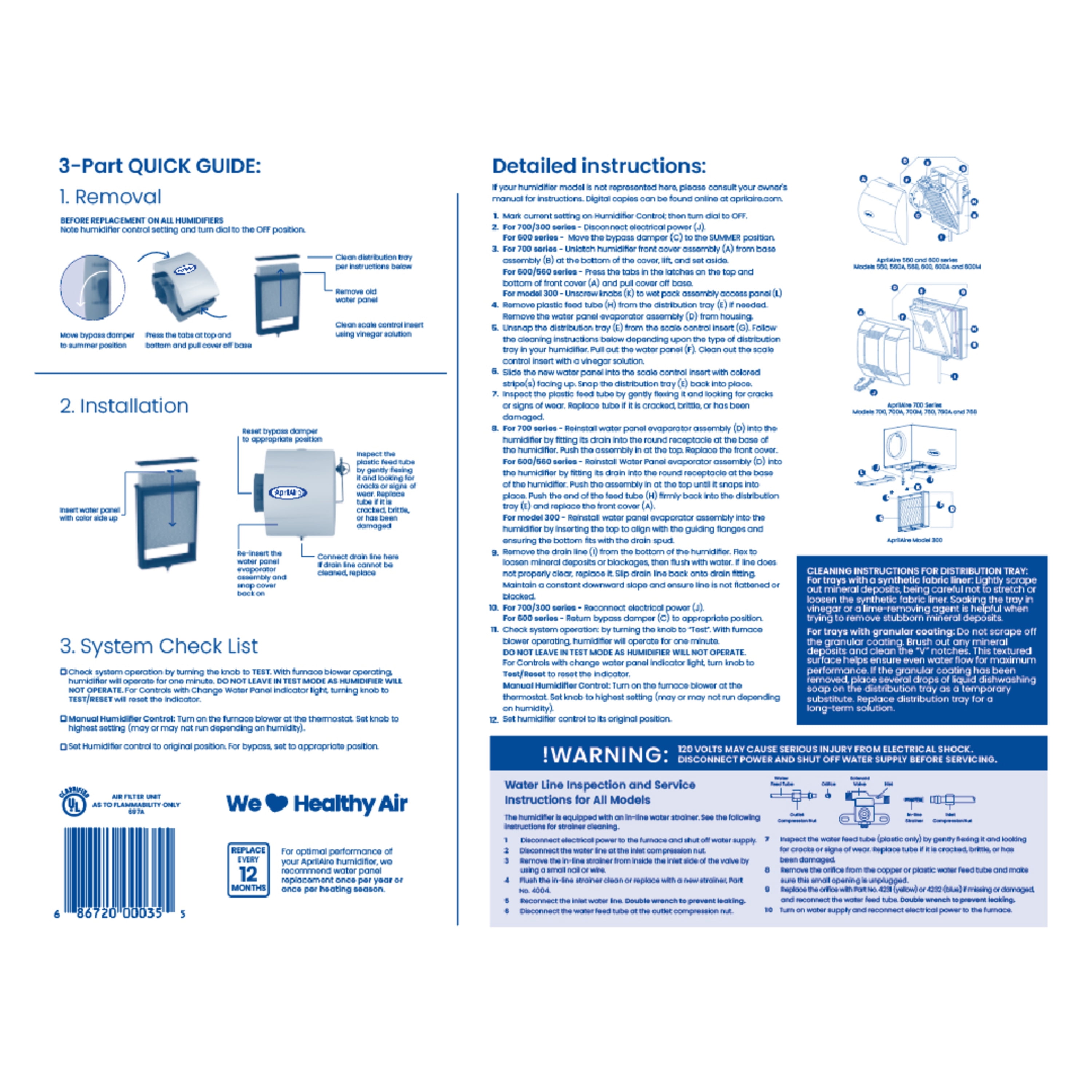 AprilAire 35 Replacement Water Panel for AprilAire Whole-House Humidifier Models 350, 360, 560, 560A, 568, 600, 600A, 600M, 700, 700A, 700M, 760, 760A, 768 (Pack of 4)