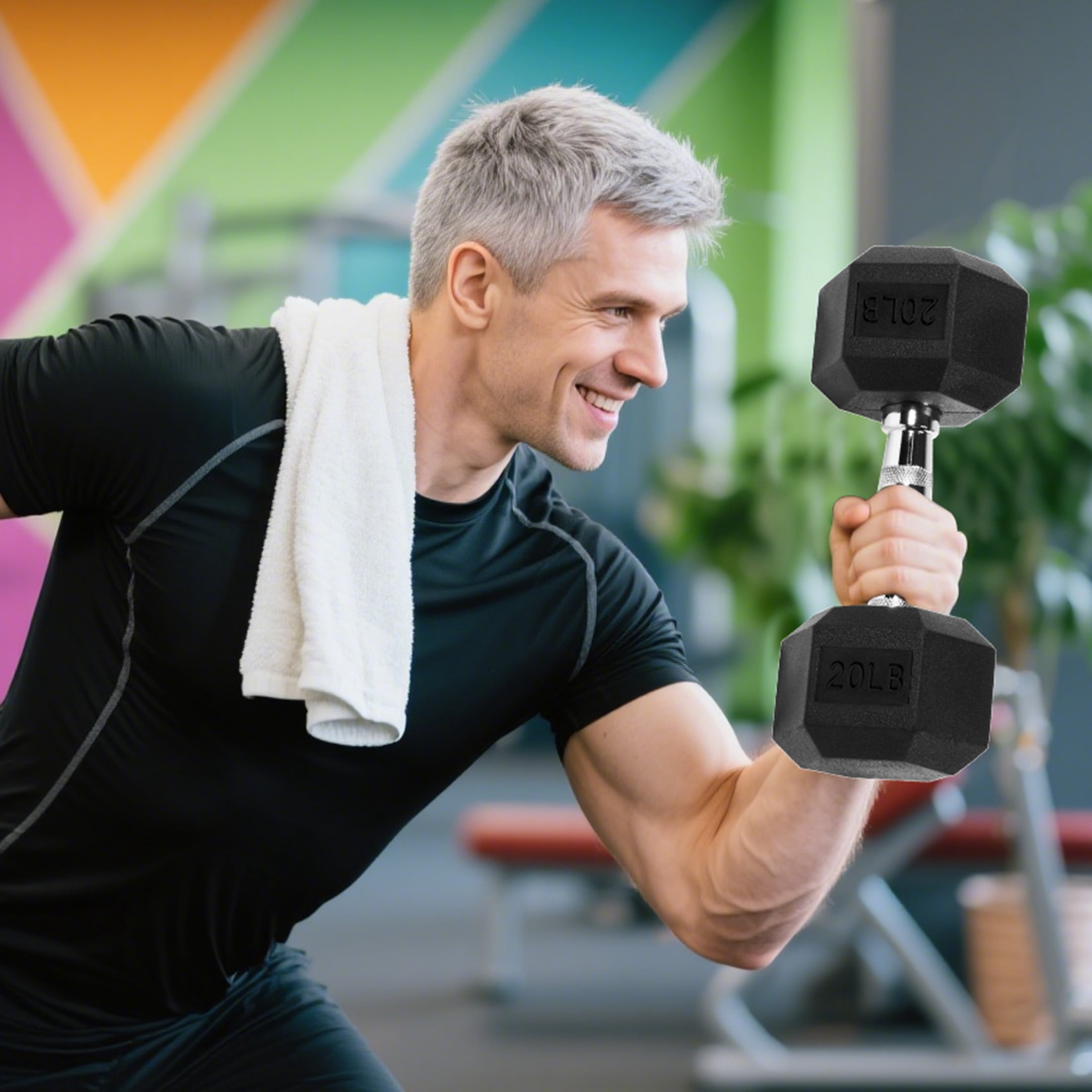 EDX 2Pcs 20 LB Rubber Hex Dumbbell – Anti-Roll Grip for Strength Training, Home Gym & Full-Body Workouts