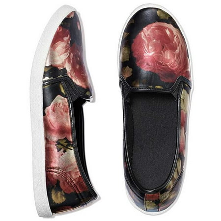 - Women Fashion Printed Floral Slip-On Sneaker Black/Multi 9