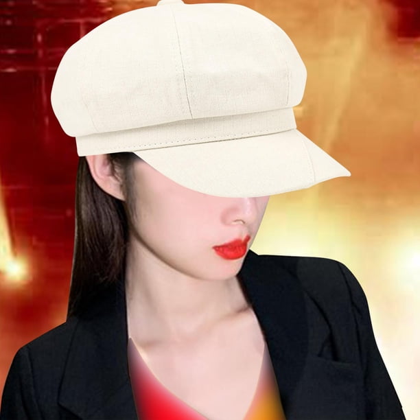 Sombreros de con visera para mujer, sombreros octogonales, elegante estilo vintage, sombrero para el sol, sombrero de repartidor de periódicos, Beige Yinane Sombrero de mujer
