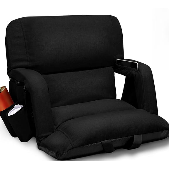 Wide Stadium Seats With Back Support, Exclusive "Sofa Style" Design Extra Thick Bleacher Chairs With Back and Cushion, 6 Reclining Positions - Ultimate Comfort for Sports Events (Black, 22.5")