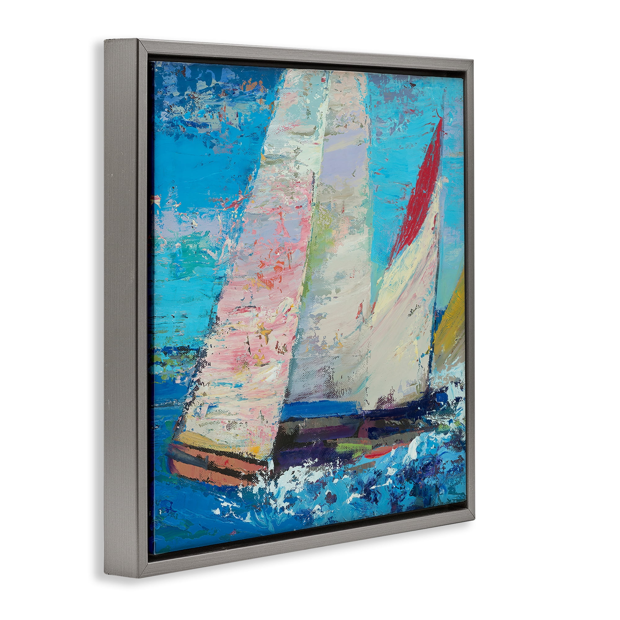 Stupell Industries Expressive Sailboats on Waves Gray Framed Floater Canvas Wall Art, design by Beth A. Forst
