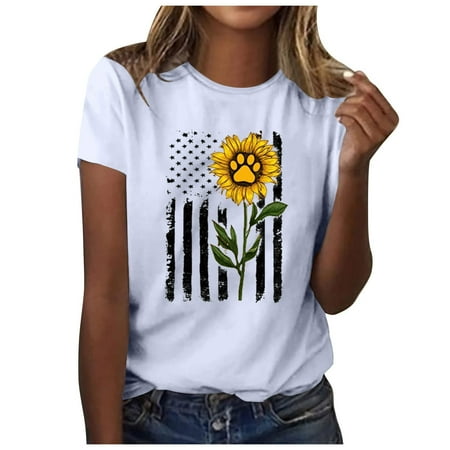 

White Blouse for Women summer tops for women Women Casual Summer Printing Short Sleeves Round Neck Loose T-Shirt Blouse Tops Maternity Shirts White L