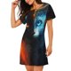 thumbnail image 2 of Balery Red And Blue Fire Cat Camisón de manga corta con cuello redondo para mujer, cómodo y elegante., 2 of 6