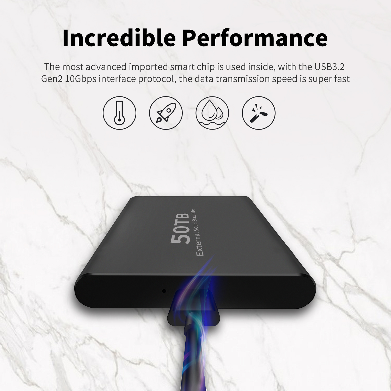 Abxxkk Black 50 TB Portable Solid State Drive for Computer, Laptop