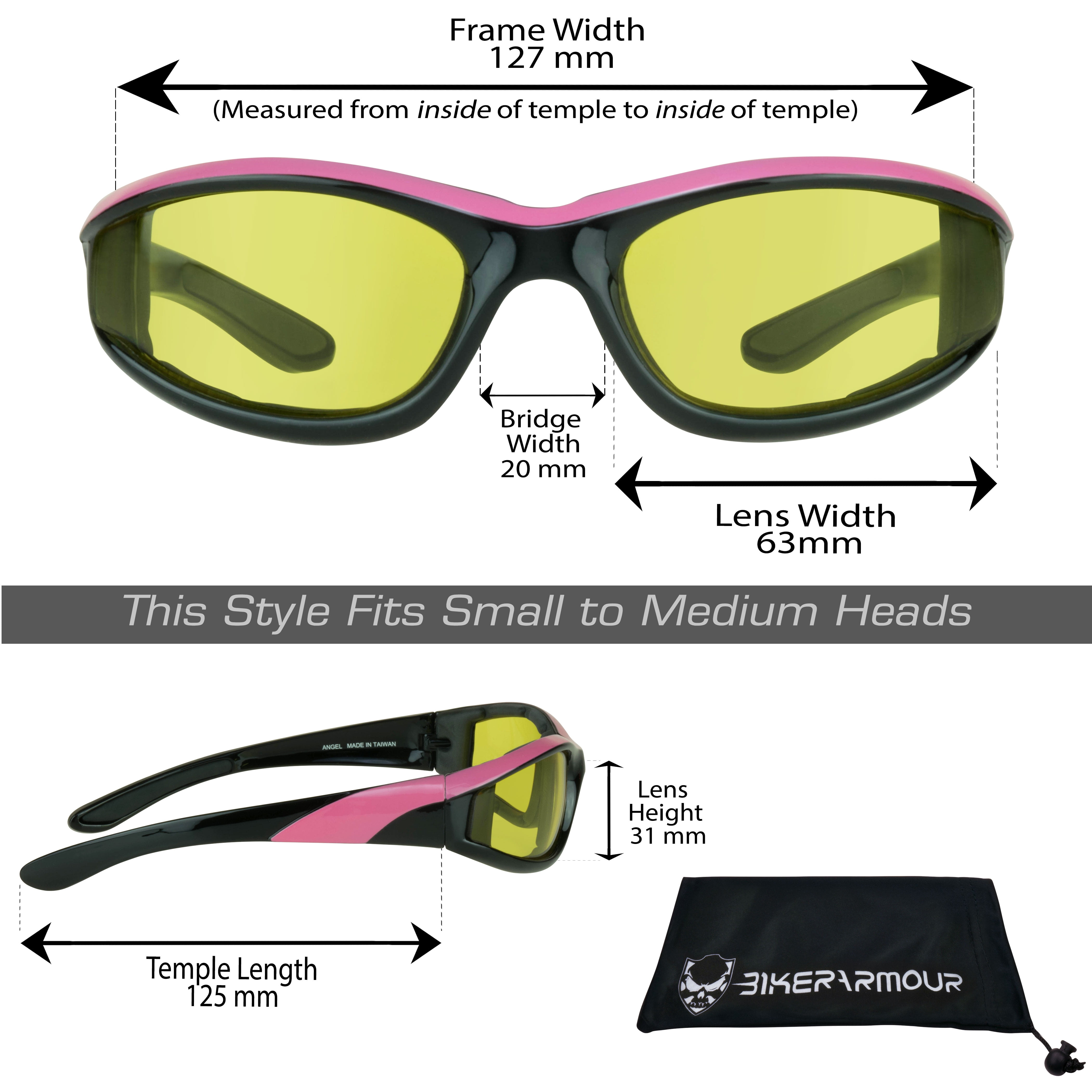 Bikershades Motorcycle Biker Night Safety Glasses Pink Women Clear & Yellow