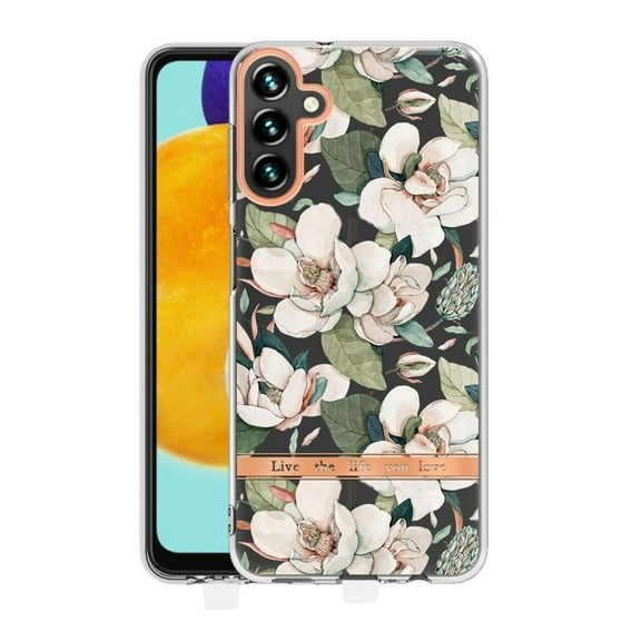 Galaxy A13 5G Case with Adjustable Detachable Shoulder Strap,Dteck Flower Floral for Girls Women Shock-Absorption Flexible TPU Rubber Cover for Samsung Galaxy A13 5G 6.5-inch,White Flower