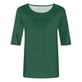 thumbnail image 4 of Chemises pour Femmes Col Rond Manches 3/4 Blouse Imprimée Confortable Hauts Femmes Tendance Vert TTG, 4 of 4