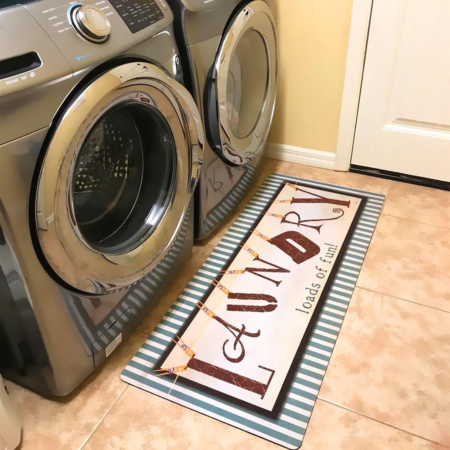 Loads of Fun Laundry Room Rug 48"x20", Vintage Comfort Runner Floor Mat for Washroom, Bathroom, Kitchen Decor