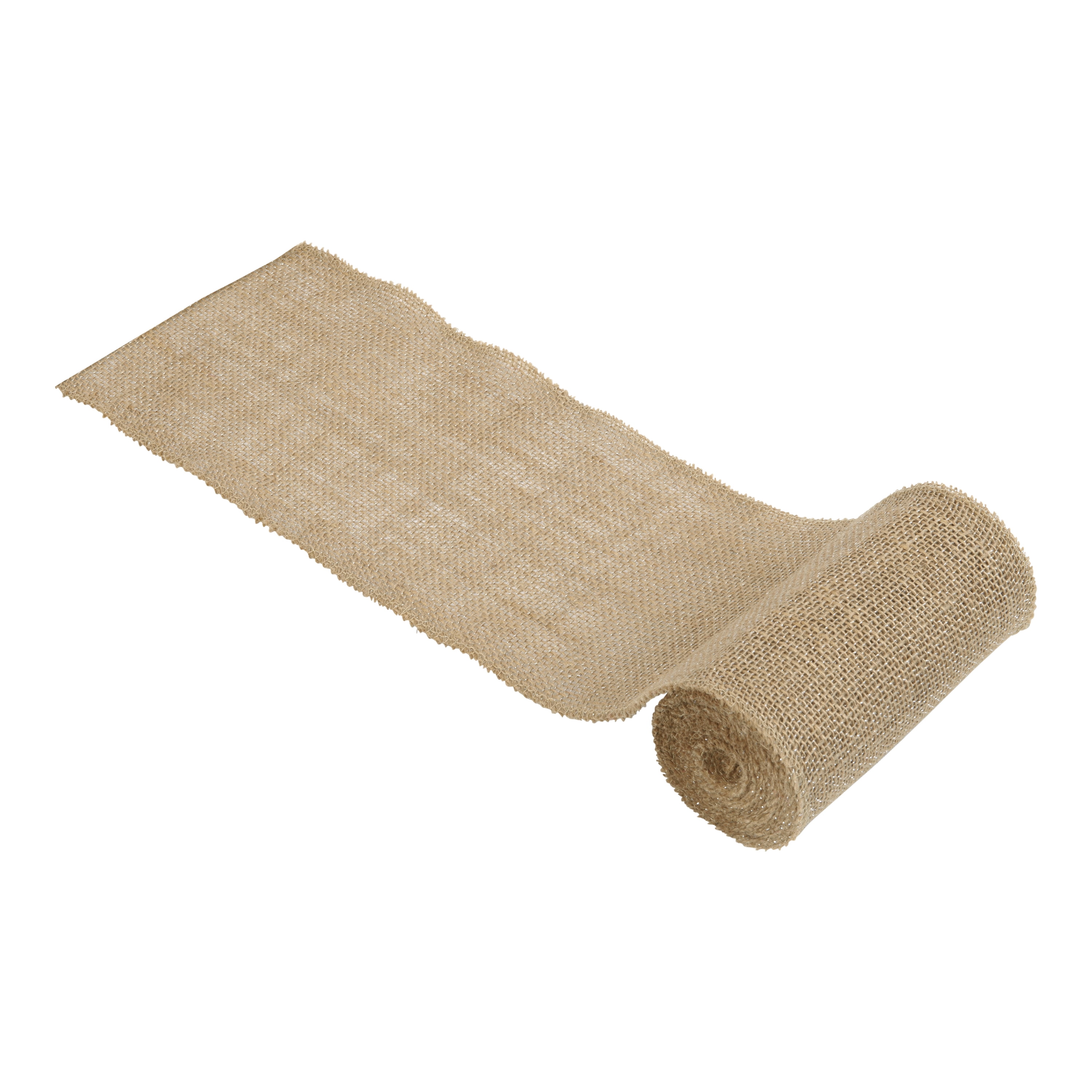 Love, Laugh, Craft Jute Burlap Roll Precut, Finished Edges, 6"W x 5-Yards, 740-25, Brown/Silver Tinsel