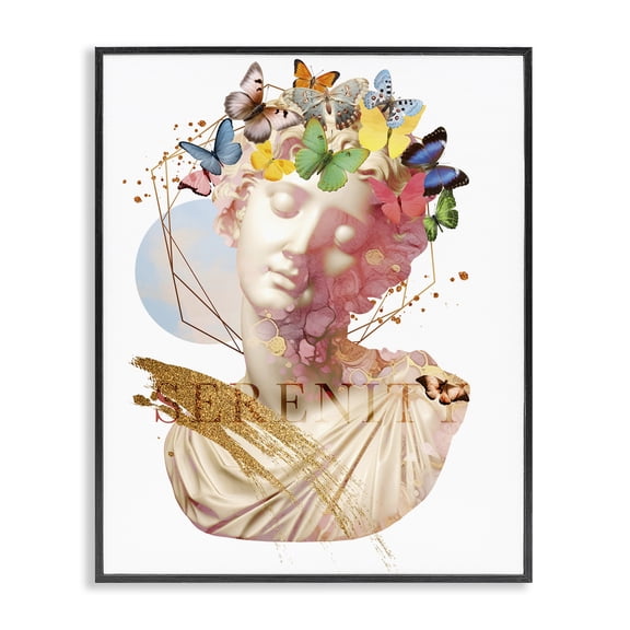 Stupell Industries Serenity Statue Collage Abstract Painting Black Framed Art Print Wall Art, 11 x 14