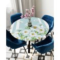 thumbnail image 5 of Round Tablecloth with Elastic Spring Farmhouse White Daisy Blue Stripe Waterproof Stain-proof Table Cover Wipeable Fitted Table Cloths for 55"-60" Round Tables Dining Kitchen, 5 of 6