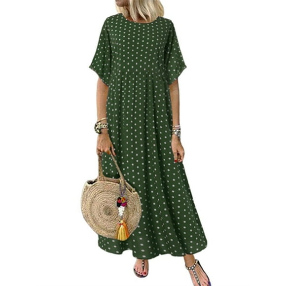 Clearance sale Dress Women's Dot Short Sleeve Long Dress Loose Long Shirt Long Skirt Comfortable Beautiful Dress Gift