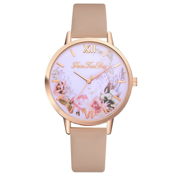 Guodhu Vintage Women's Watches Floral Dial Smooth Leather Band Strap Luxury Quartz Watches Fashion Creative Wrist Watch for Women Gift for Wife Mom