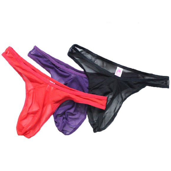 Mens 3 Colors Pack Ice Silk Thin Thongs Lingerie Breathable Briefs Sexy Underwear See Through Hot Underpants Gift for Boyfriend Husband