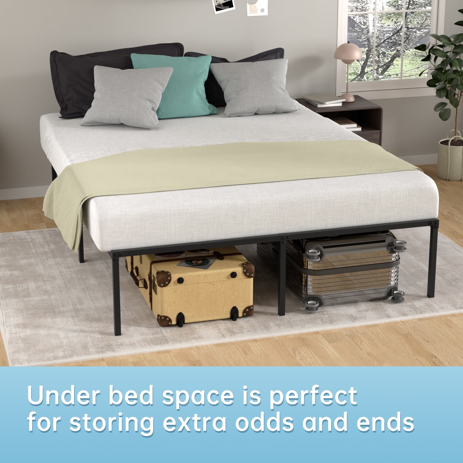 CL.HPAHKL Full Size Bed Frame No Box Spring Needed，Heavy Duty Metal Platform Bed Frame Full Size, 18 Inch High Bedframe with Ample Storage, Easy Assembly Mattress Frame, Noise Free