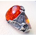 thumbnail image 3 of Baltic Amber Mans Ring, Eagle Baltic Amber ring, Silver Jewelry, 925 Silver Ring, Birthday Gift, Heavy Mens Ring, Arabic Design, Ottoman Style Ring, Christmas, Turkey Mens Signet Ring, 3 of 6