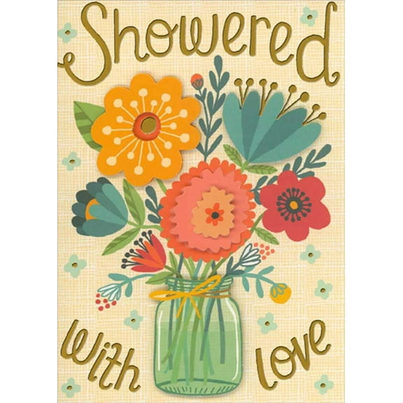 RSVP Showered with Love : 3D Tip On Flowers and Jar Hand Decorated Bridal Shower Congratulations Card