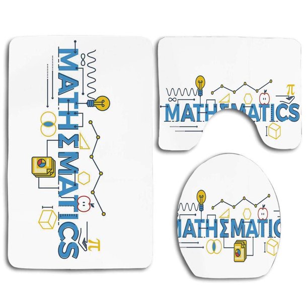 ABPHQTO Aula de Matemáticas Matemáticas Estilizadas Palabra Gráfica Símbolos de ciencia Juego de alfombras de baño de 3 piezas Alfombra de baño Alfombra de contorno y tapa de inodoro