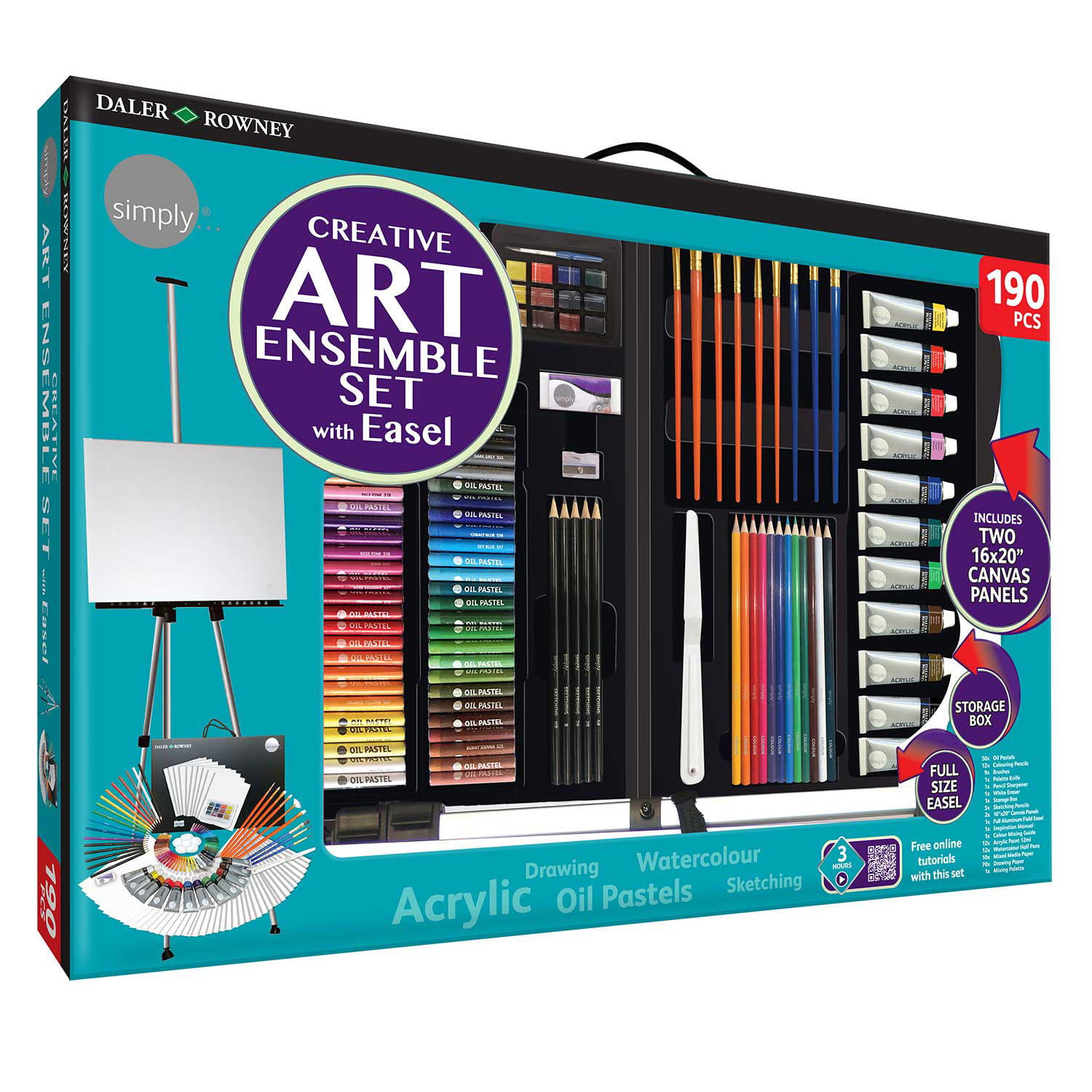 Daler Rowney Simply 122pcs Complete Artist Multi-Technique  Paint Set, Assorted Colours & Art Products, Art Gift Idea, Ideal for  Professional Artists & Students : Everything Else